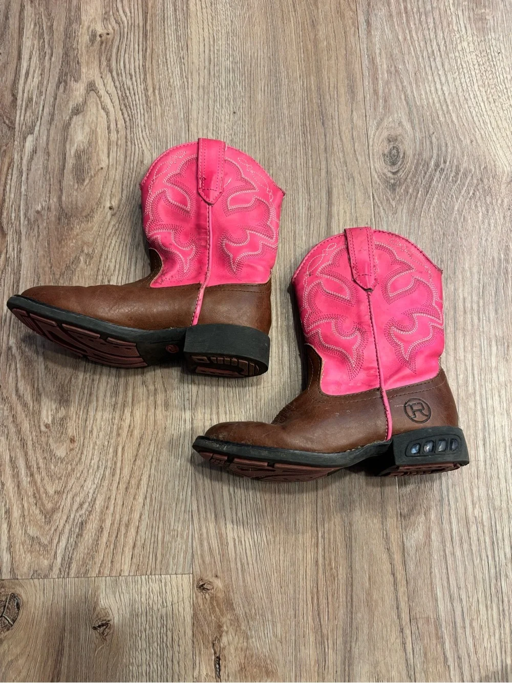 Kids Western Cowboy Boots in Pink and Brown